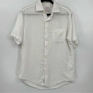 Brooks Brothers Linen Shirt | White | Medium | Short Sleeve | Coastal